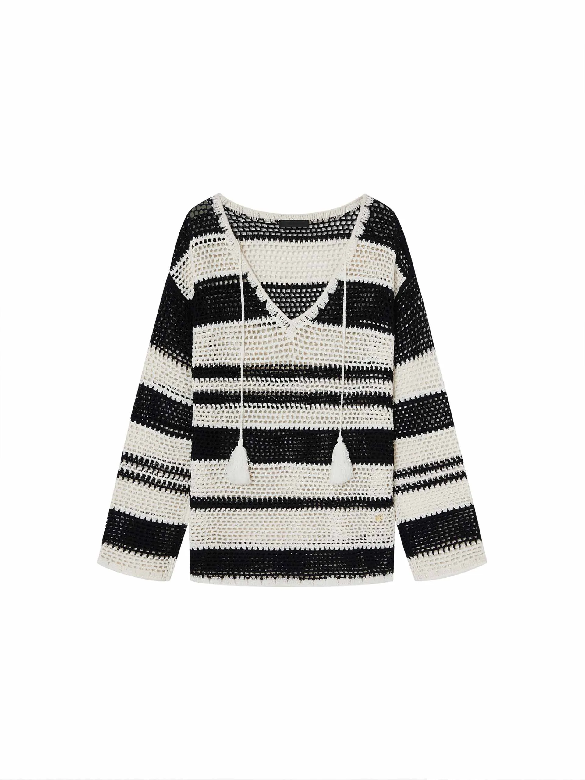 Crochet Knit Stripe Sweater