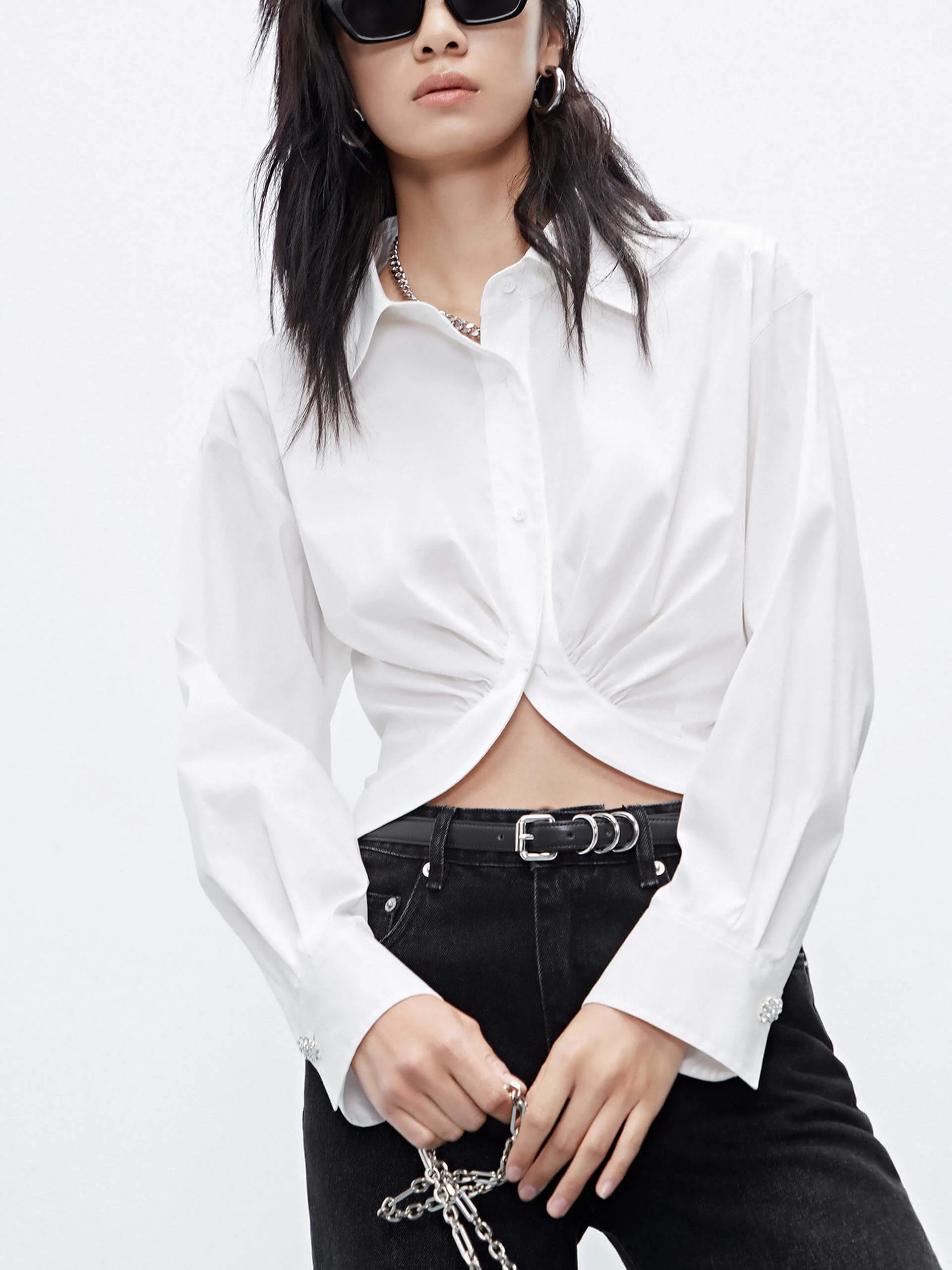 Cropped Cotton Blend Shirt