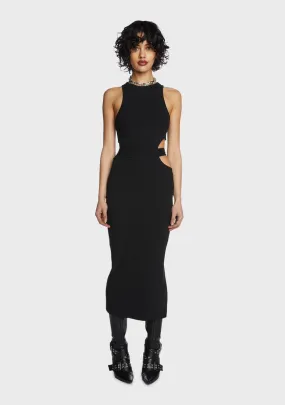 Cut Out Ribbed Knit Midi Dress