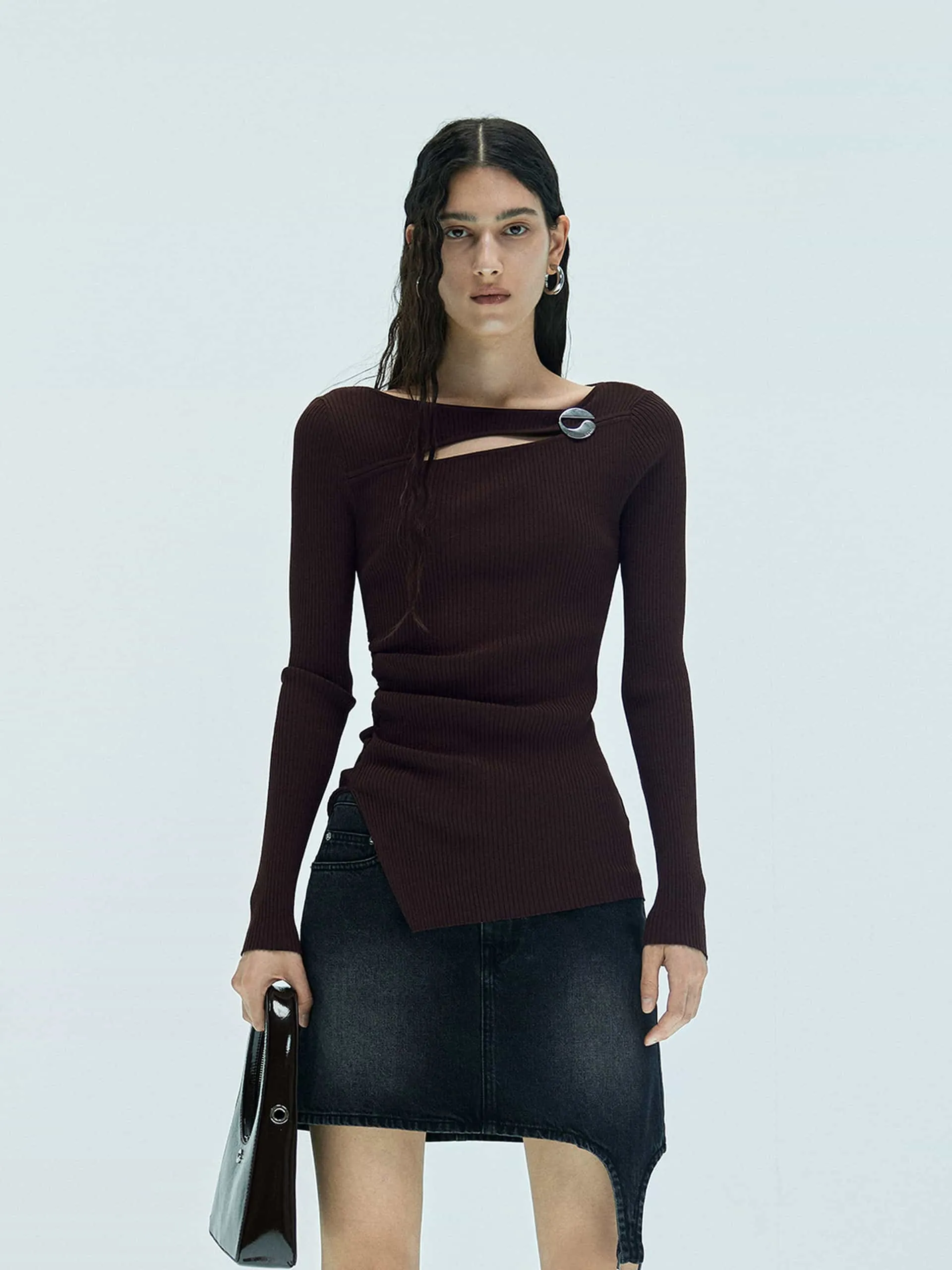 Cutout Ribbed Knit Sweater