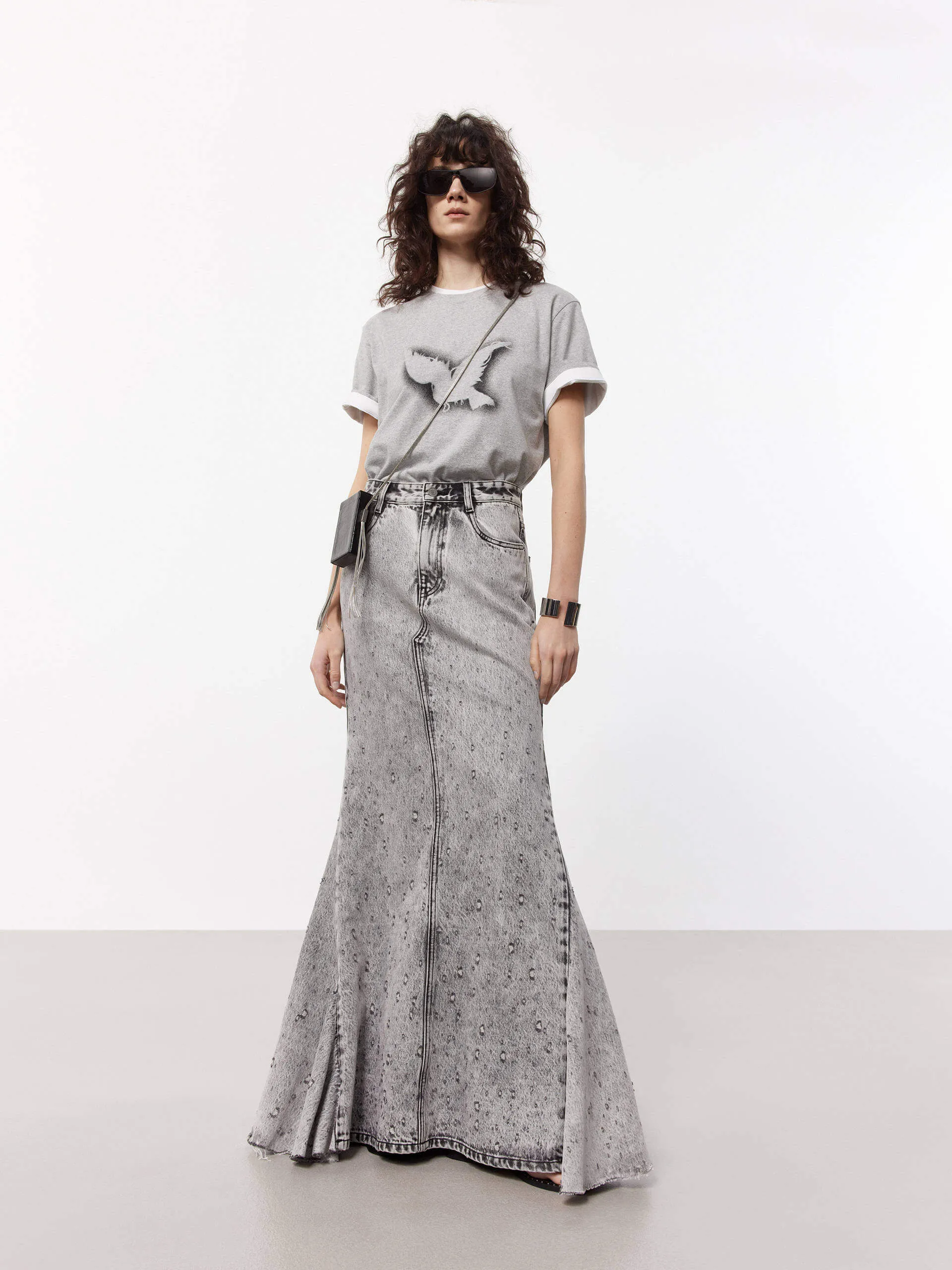 Distressed Effect Maxi Skirt