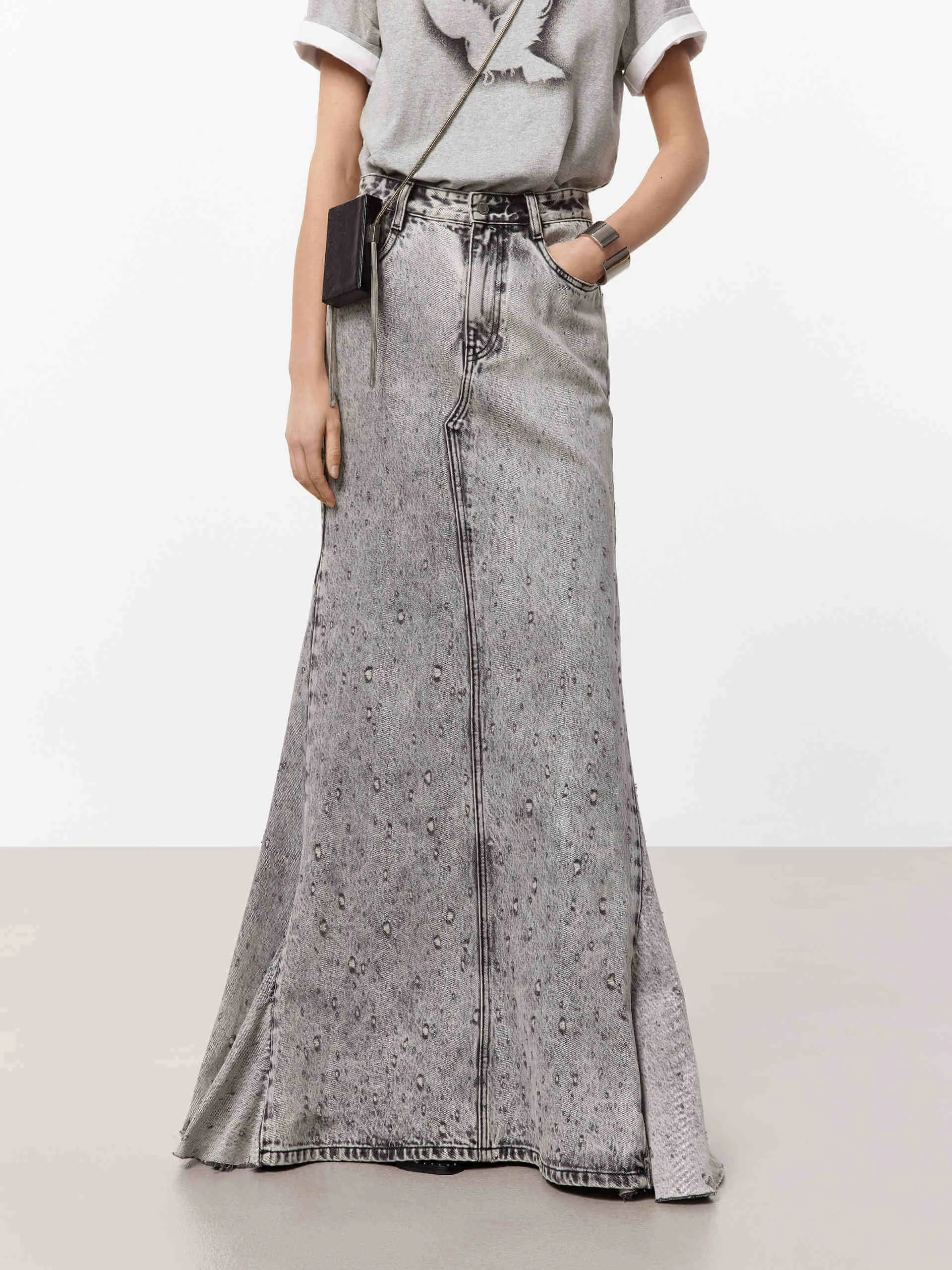 Distressed Effect Maxi Skirt