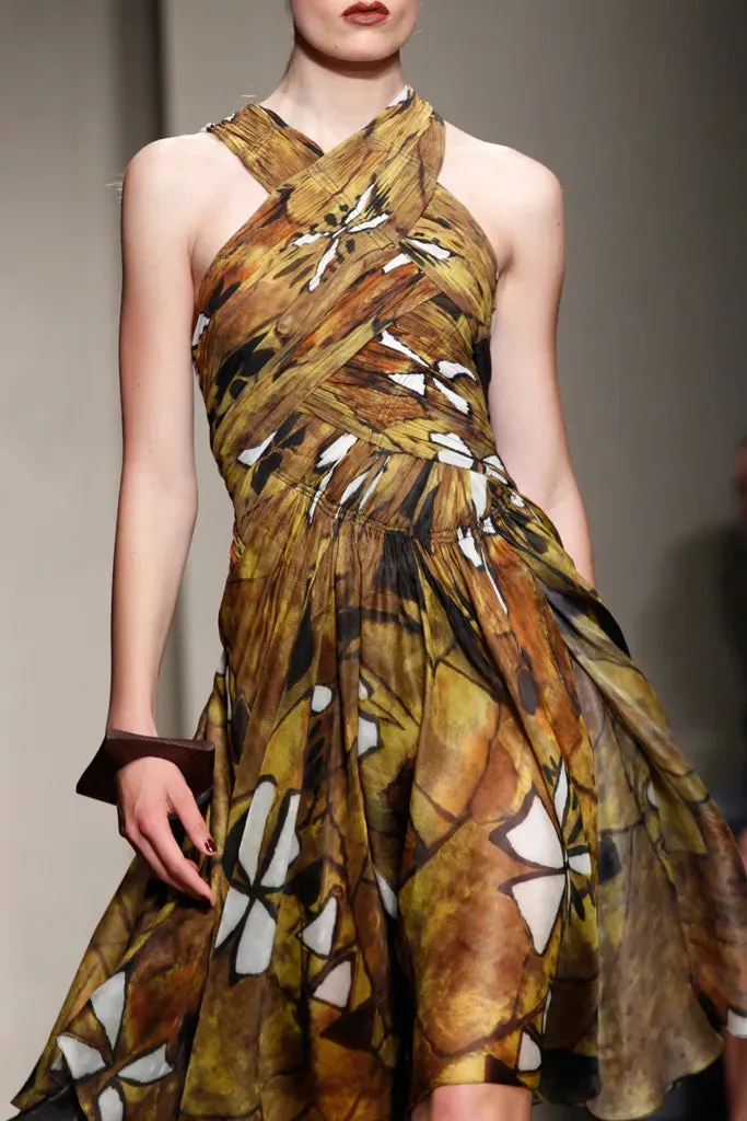 Donna Karan Spring 2012 Tribal Print Cross-Neck Dress