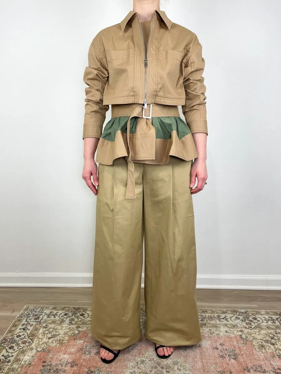 Double Pleated Wide Leg Trouser in Khaki