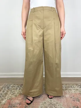 Double Pleated Wide Leg Trouser in Khaki