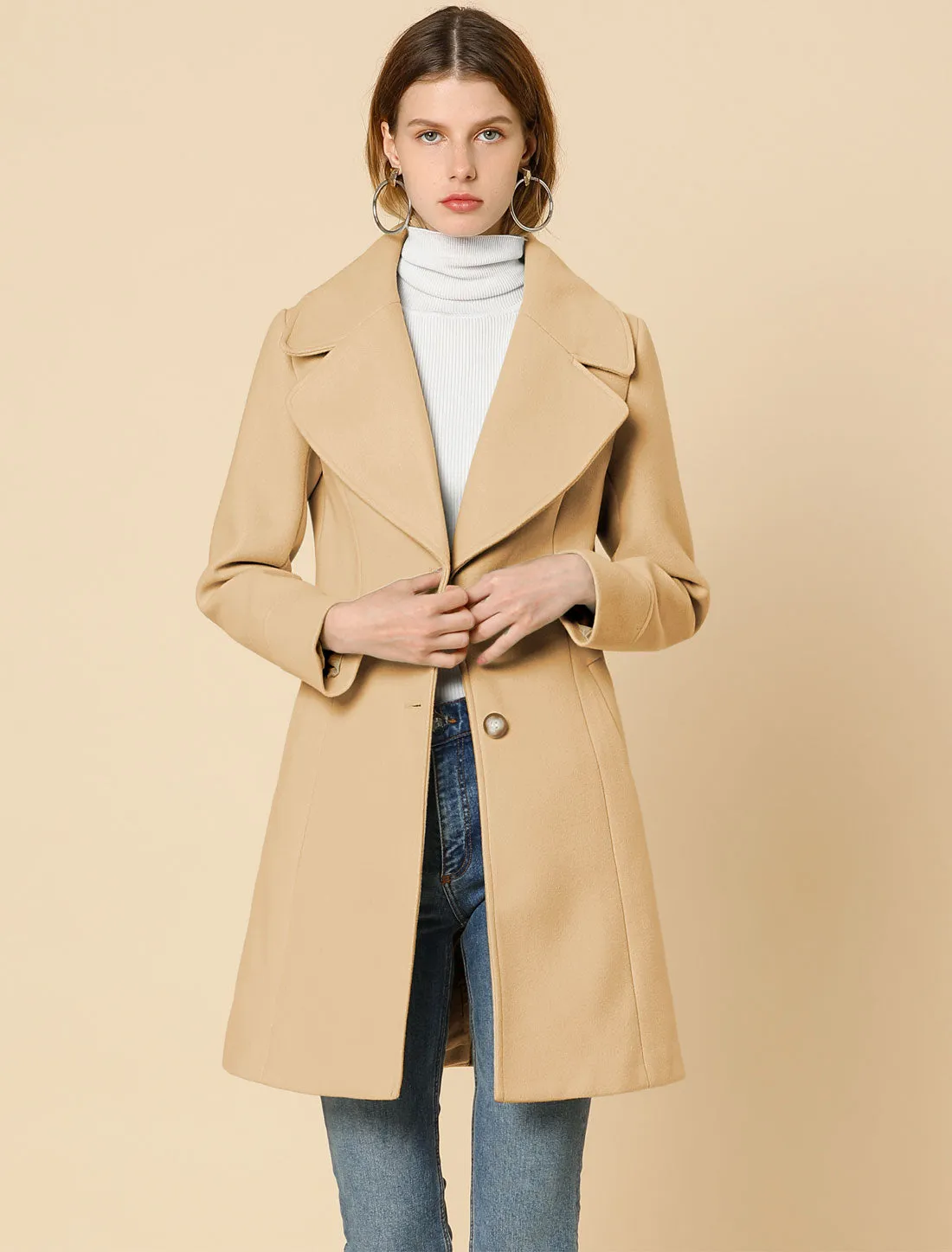 Elegant Notched Shawl Collar Single Breasted Winter Long Coat