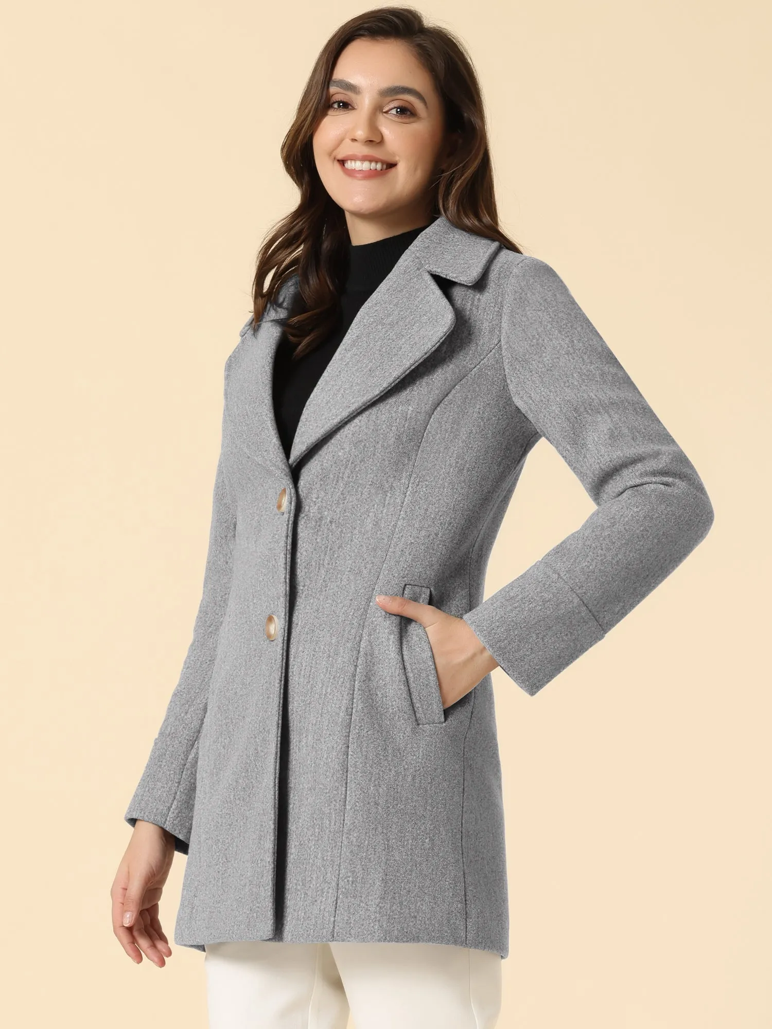 Elegant Notched Shawl Collar Single Breasted Winter Long Coat