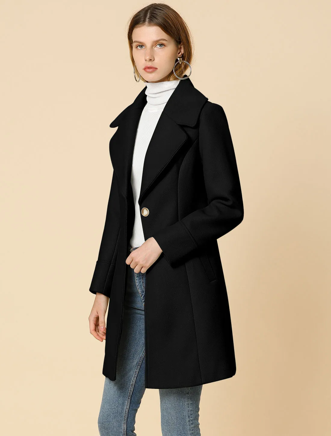 Elegant Notched Shawl Collar Single Breasted Winter Long Coat