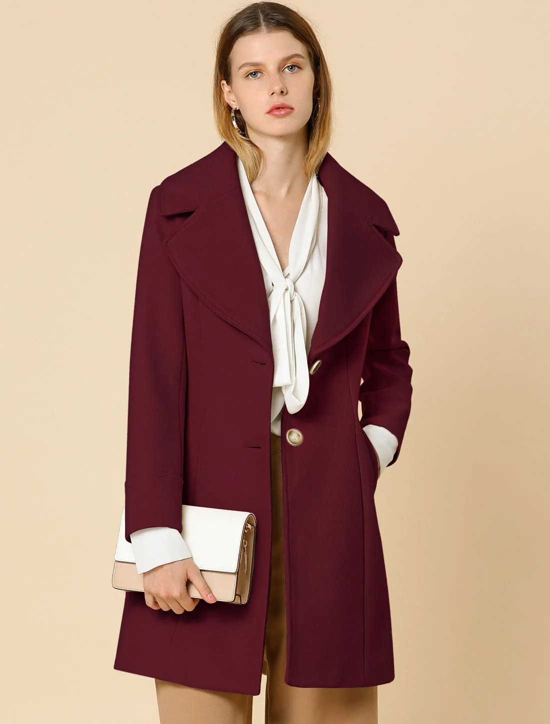 Elegant Notched Shawl Collar Single Breasted Winter Long Coat