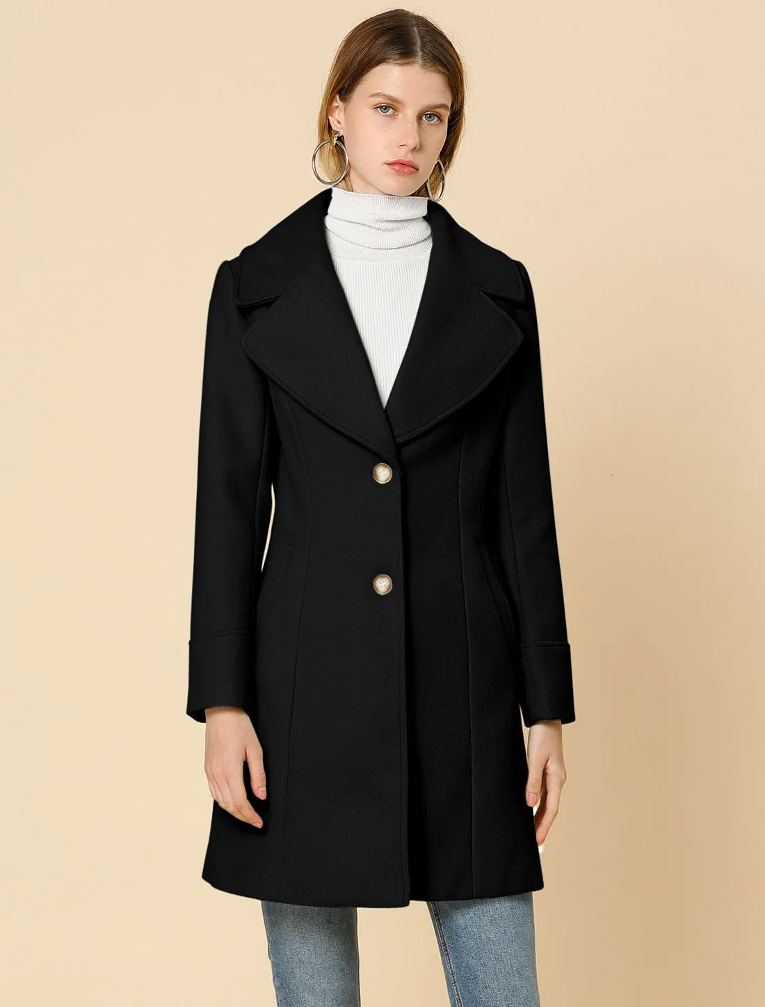 Elegant Notched Shawl Collar Single Breasted Winter Long Coat