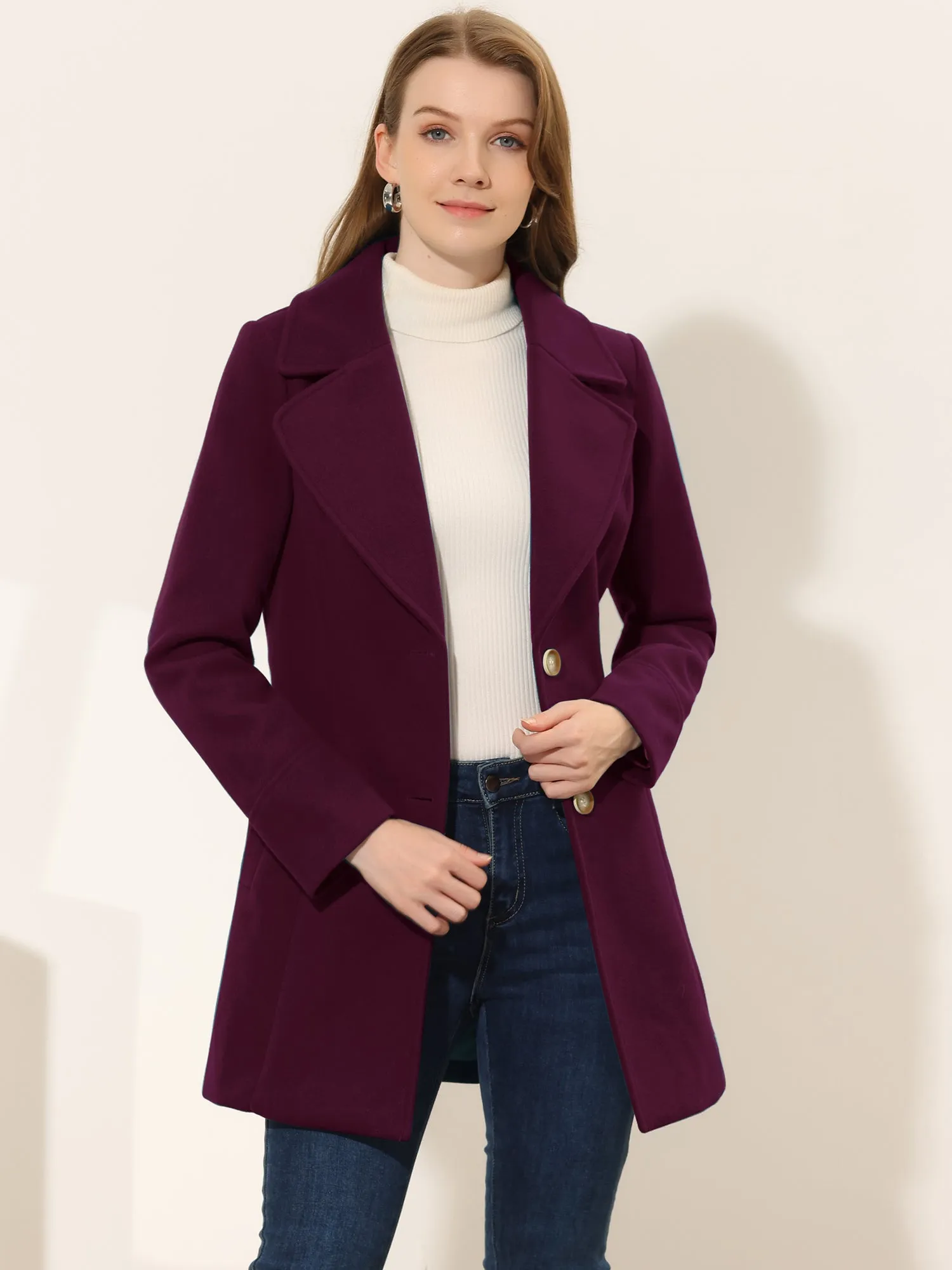 Elegant Notched Shawl Collar Single Breasted Winter Long Coat