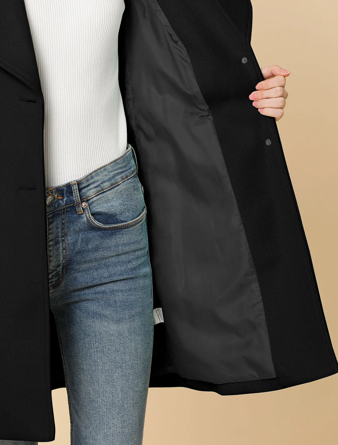 Elegant Notched Shawl Collar Single Breasted Winter Long Coat