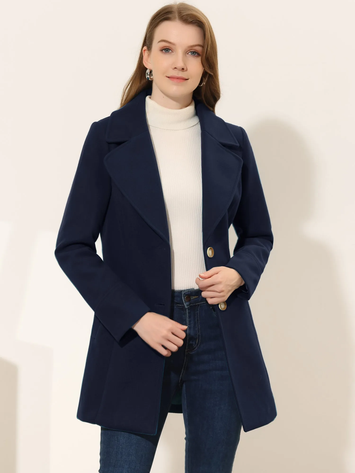 Elegant Notched Shawl Collar Single Breasted Winter Long Coat