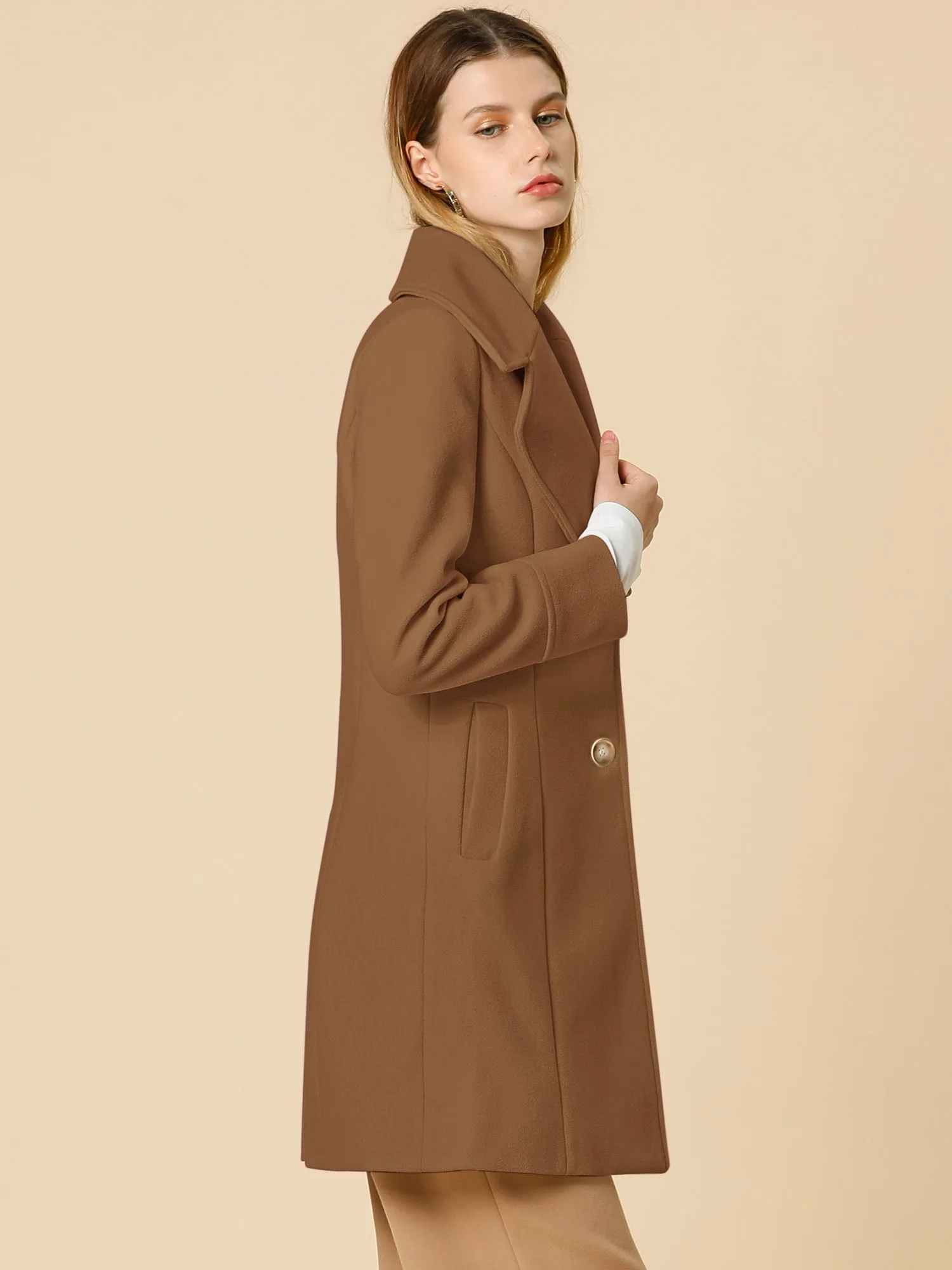 Elegant Notched Shawl Collar Single Breasted Winter Long Coat