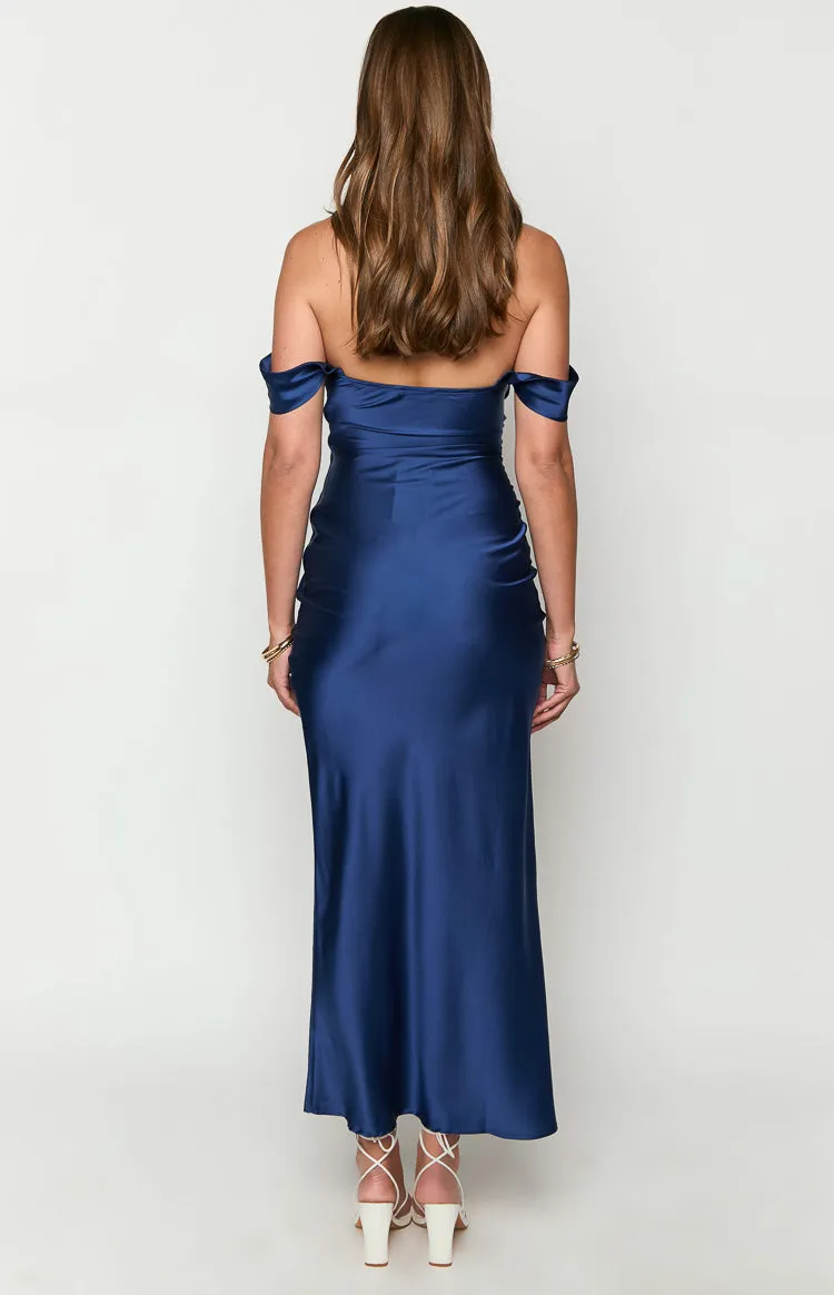 Ella Navy Off Shoulder Formal Maxi Dress