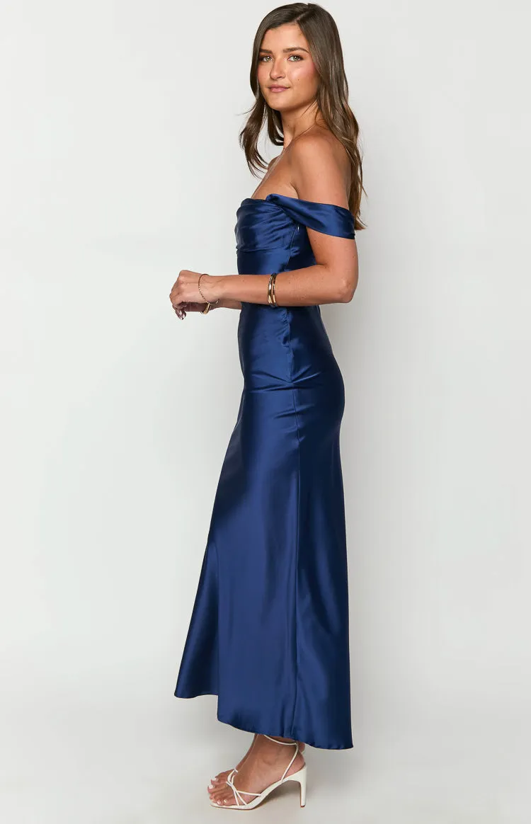 Ella Navy Off Shoulder Formal Maxi Dress