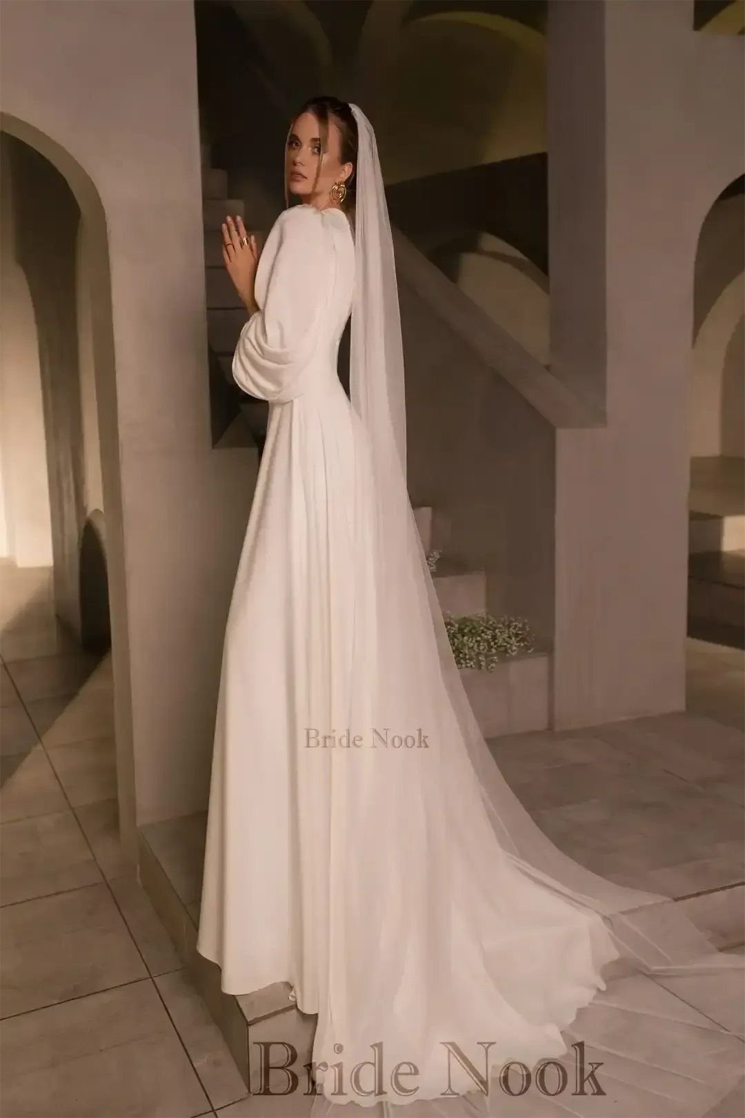 Empire Waist Long Puffy Sleeves Vintage Wedding Dress