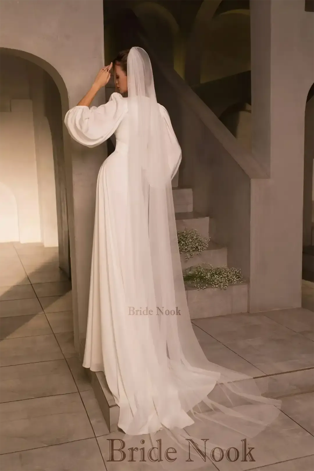 Empire Waist Long Puffy Sleeves Vintage Wedding Dress