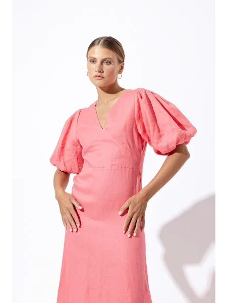 Ester Balloon Sleeve Linen Maxi Dress - French Pink