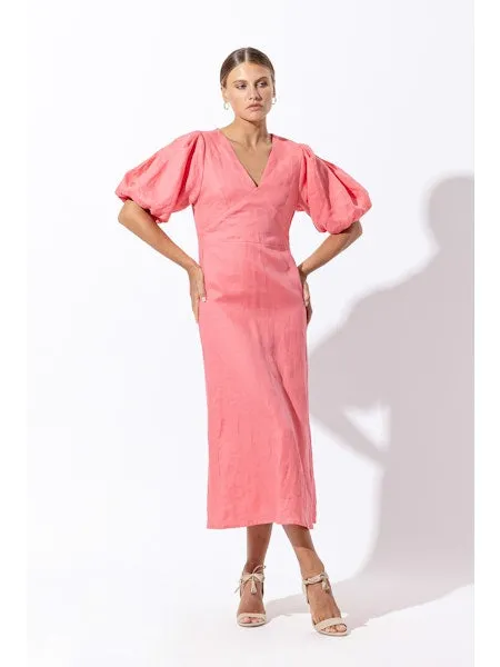 Ester Balloon Sleeve Linen Maxi Dress - French Pink