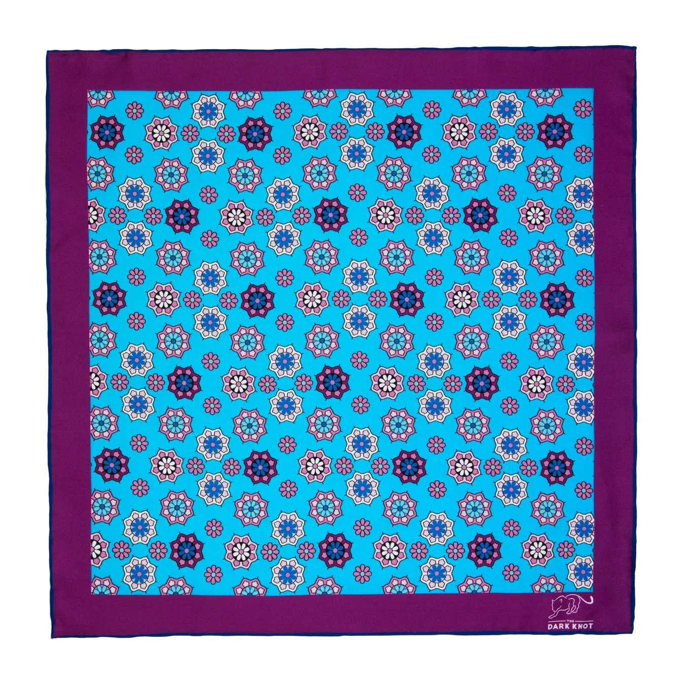 Everett Foulard Silk Pocket Square, Light Blue / Purple / Pink