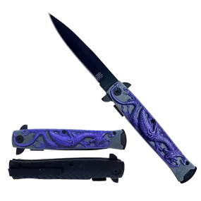 Falcon 8" Overall Spring Assisted Knife W/ Purple Dragon Handle