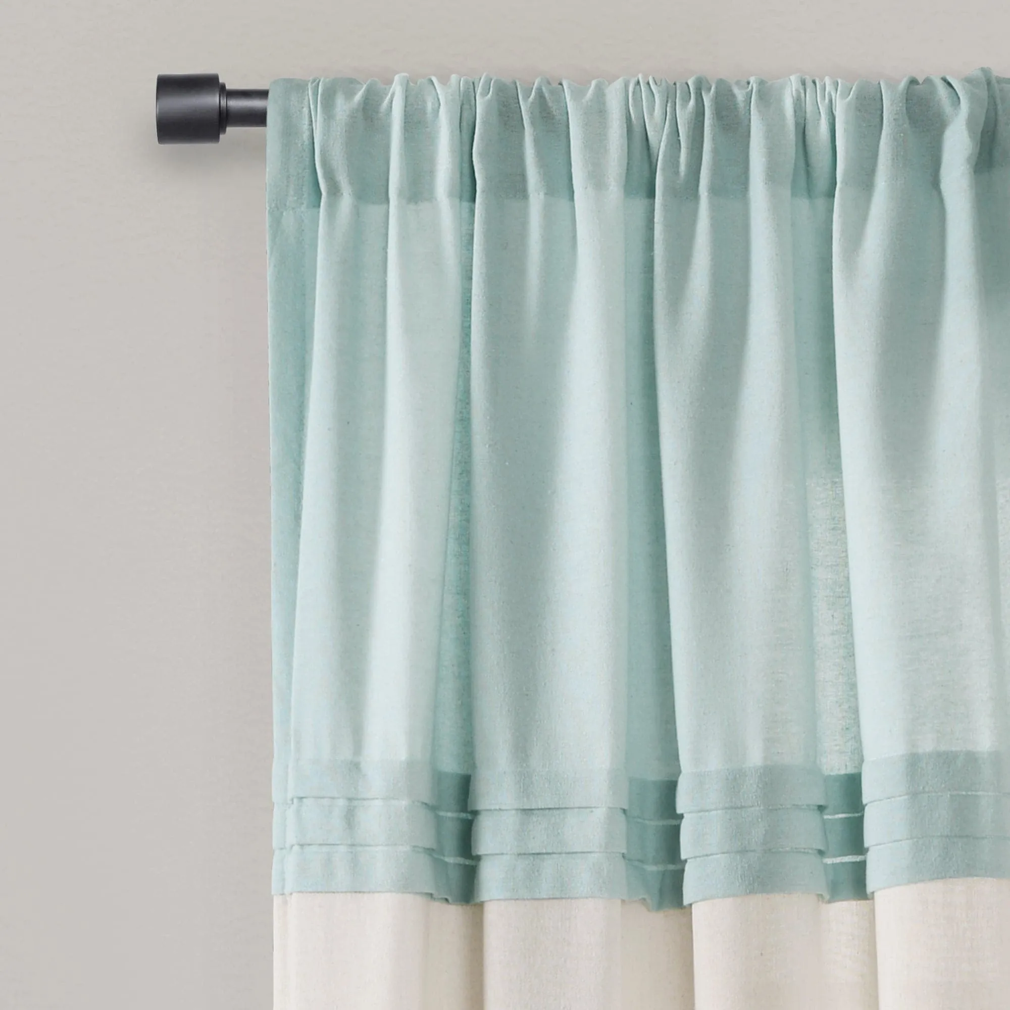 Farmhouse Faux Linen Colorblock Pleated Window Curtains