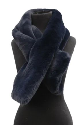 Faux Fur Pull Through Muffler - Navy