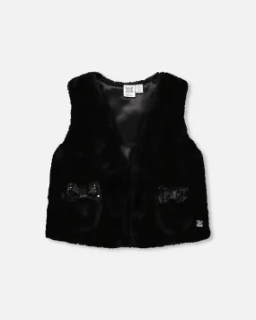 Faux Fur Vest Black