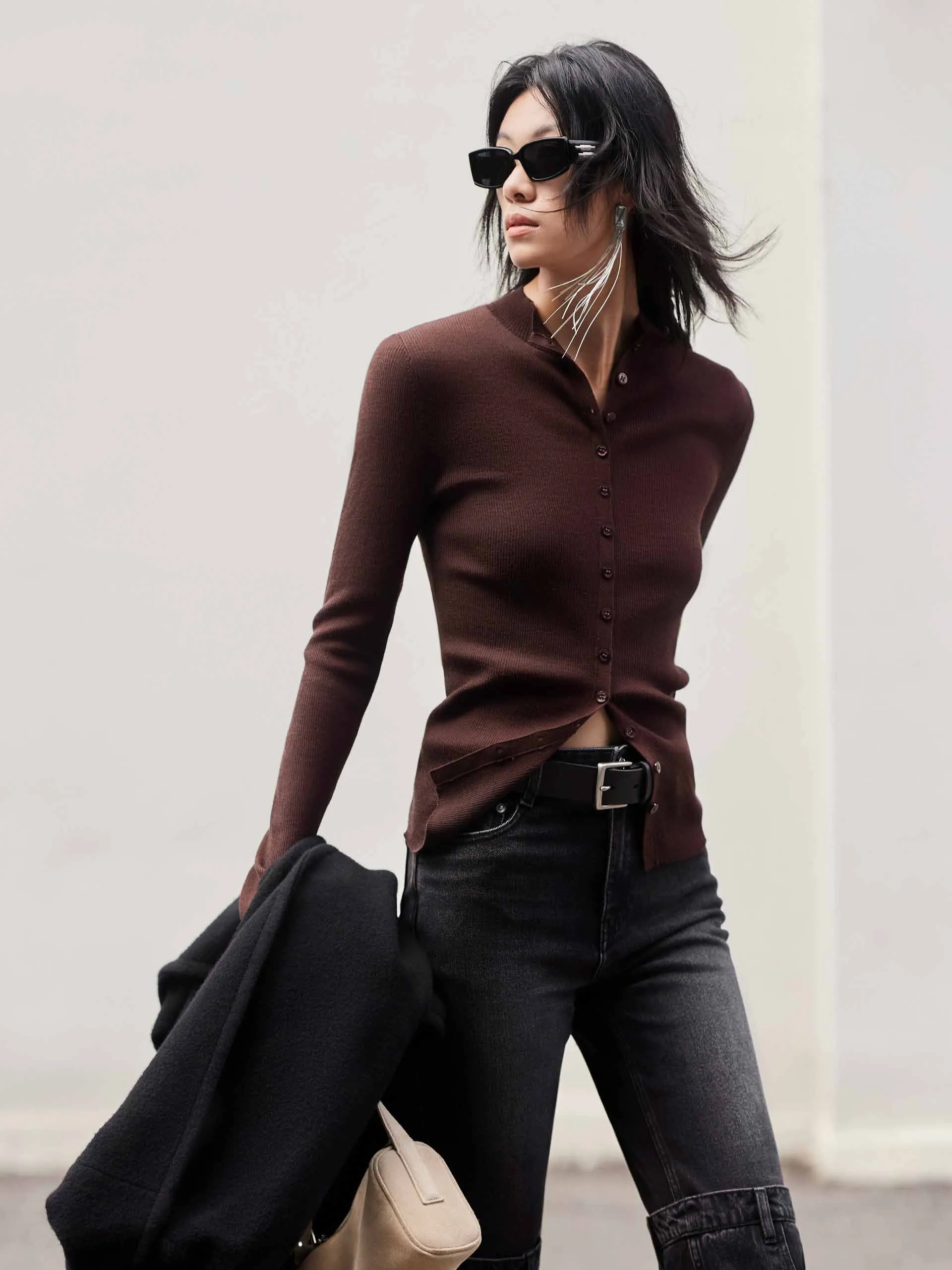 Faux Placket Slim Knit top