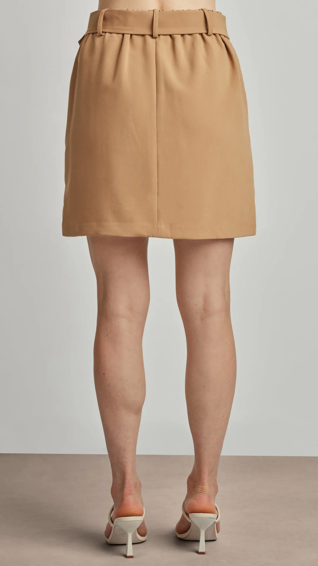 FAUX WRAP SKIRT WITH BUCLKE BELT