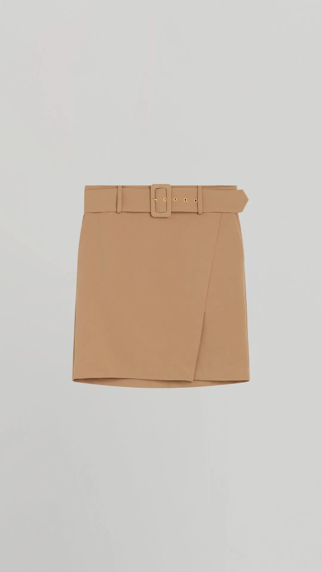 FAUX WRAP SKIRT WITH BUCLKE BELT