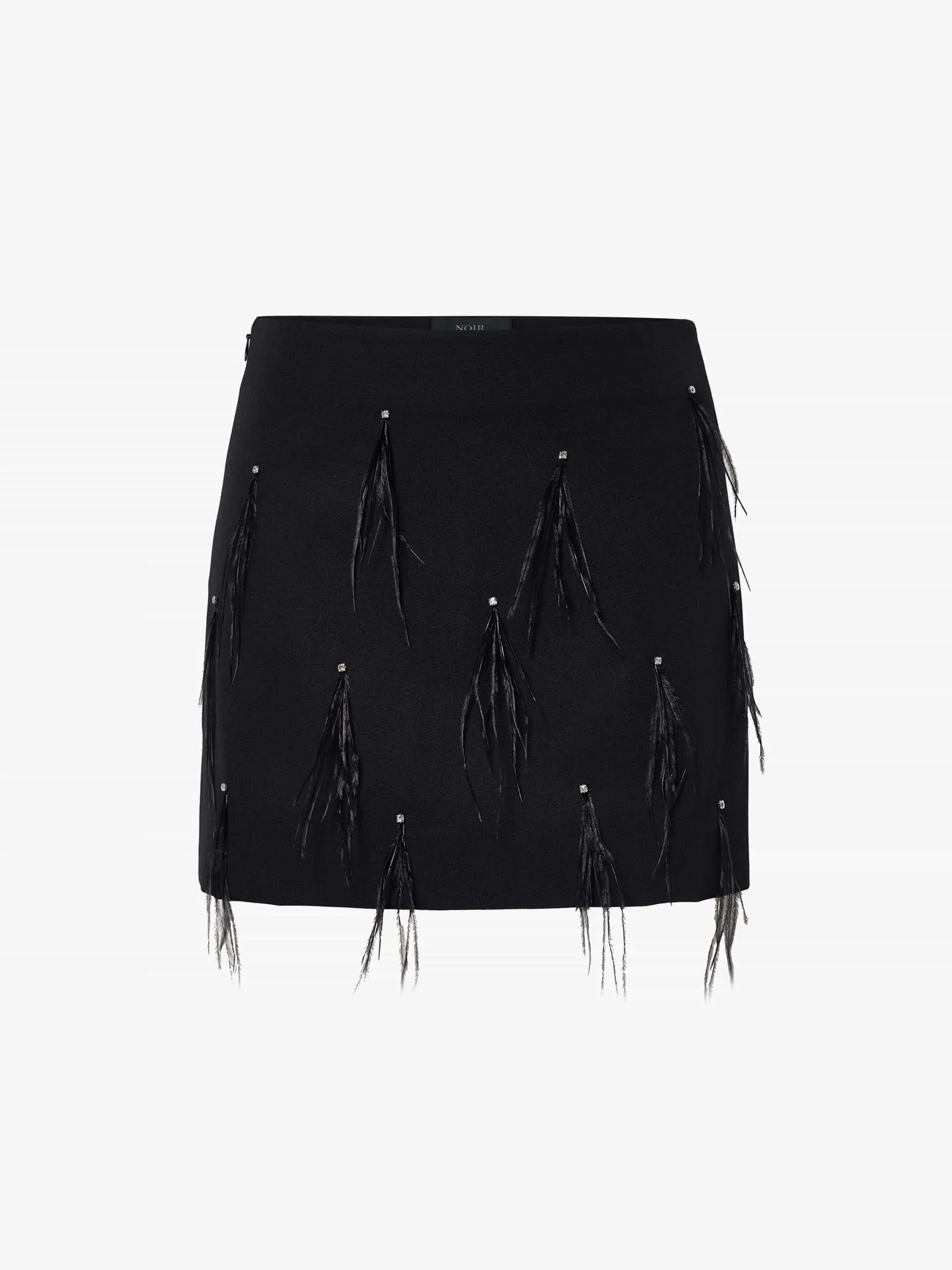 Feather Embellished Wool Skirt