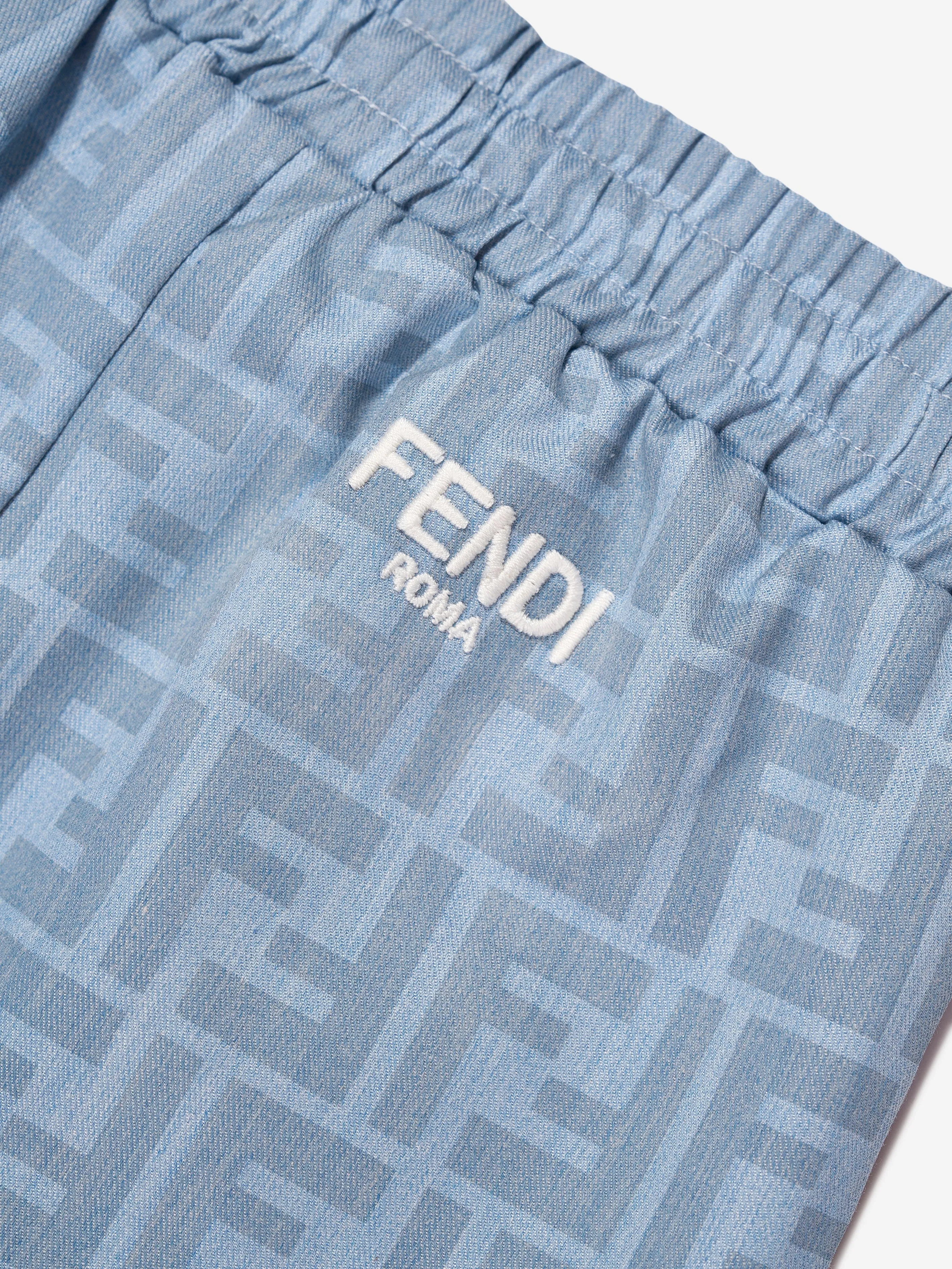 Fendi Baby Boys Chambray FF Logo Trousers in Blue