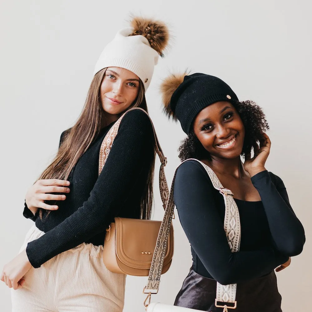 Fine Knit Fur Pom Slouchy Beanie