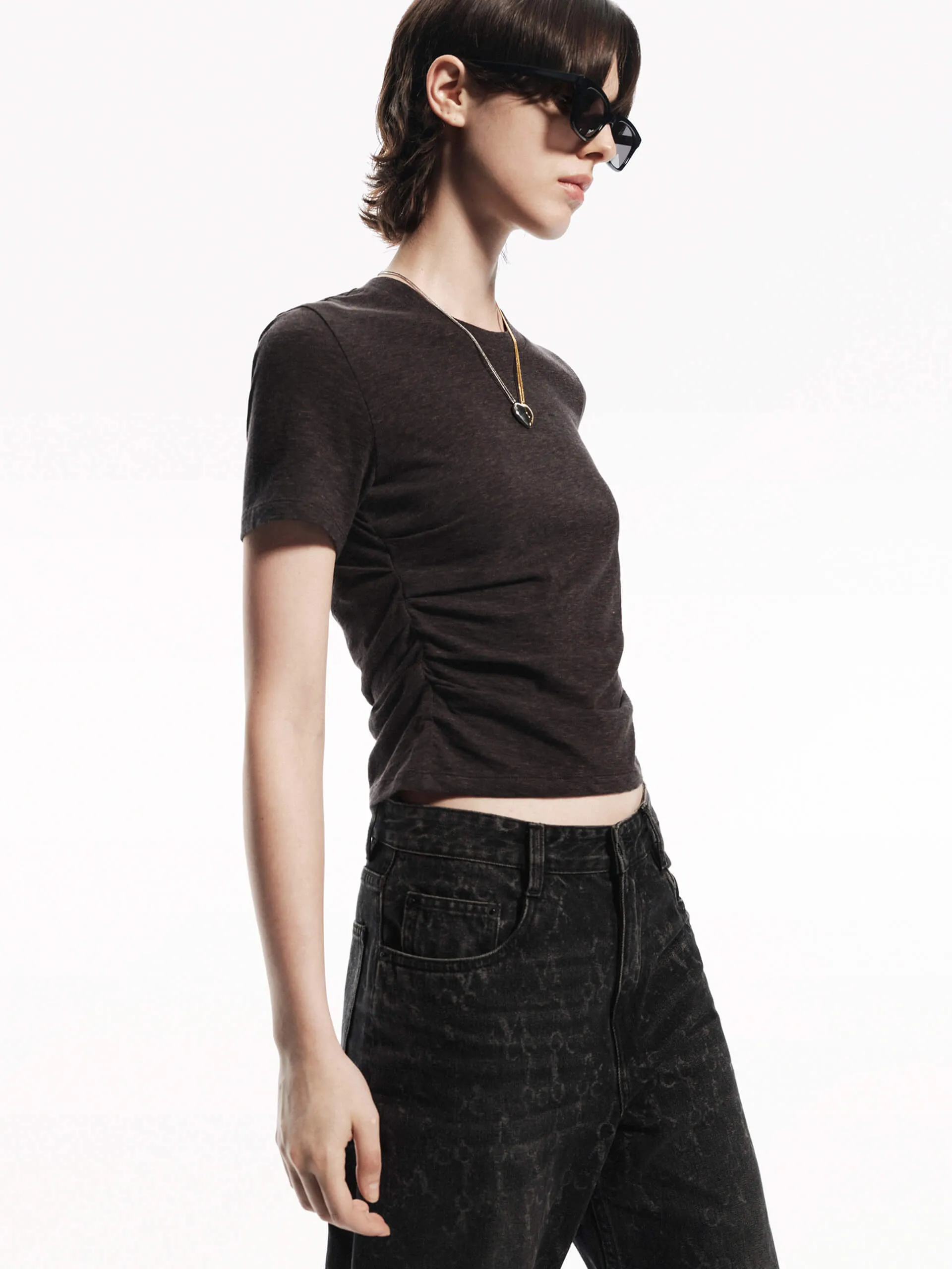 Fitted Side Pleated T-shirt