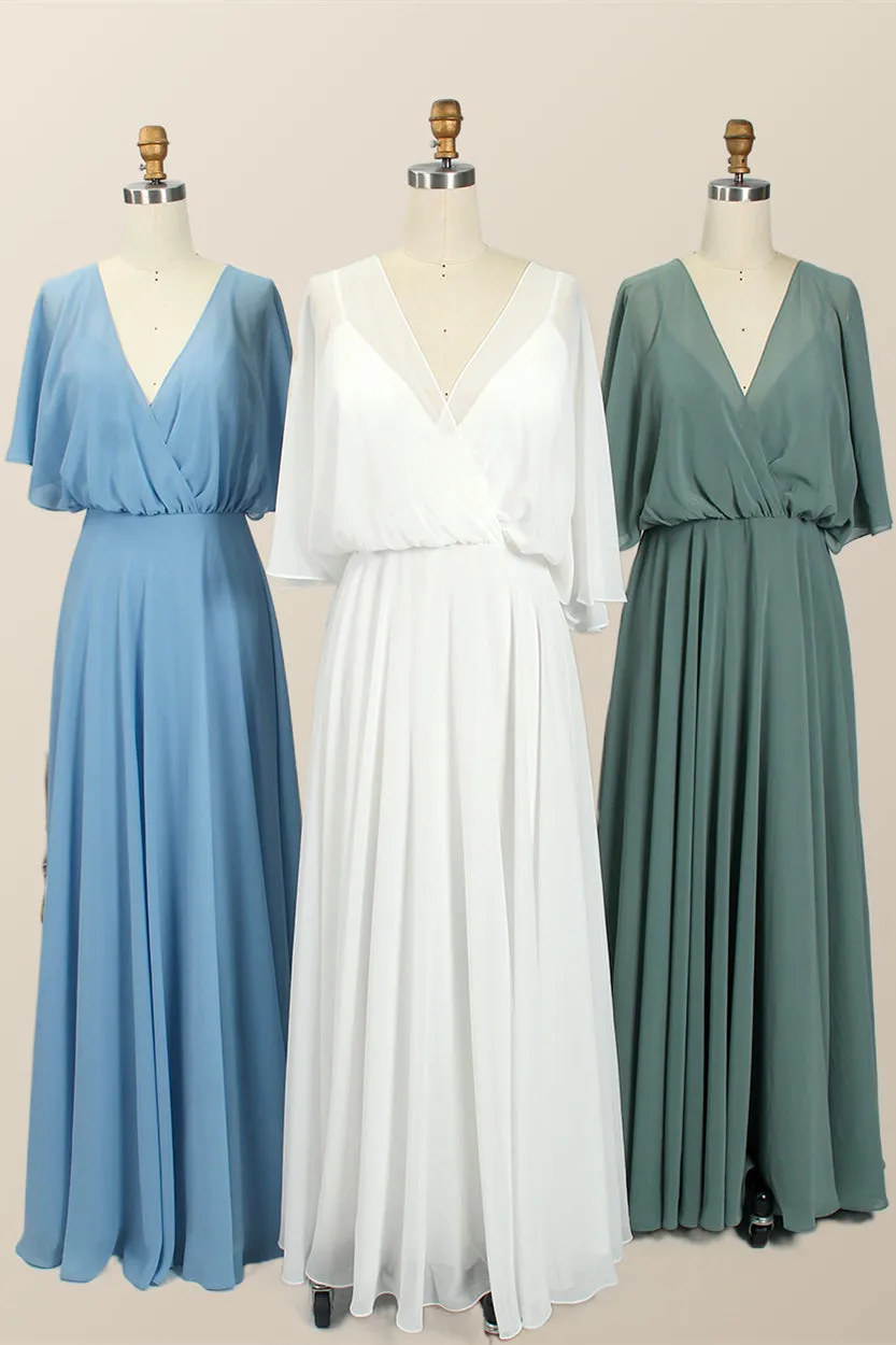 Flare Sleeves Chiffon Long Bridesmaid Dress