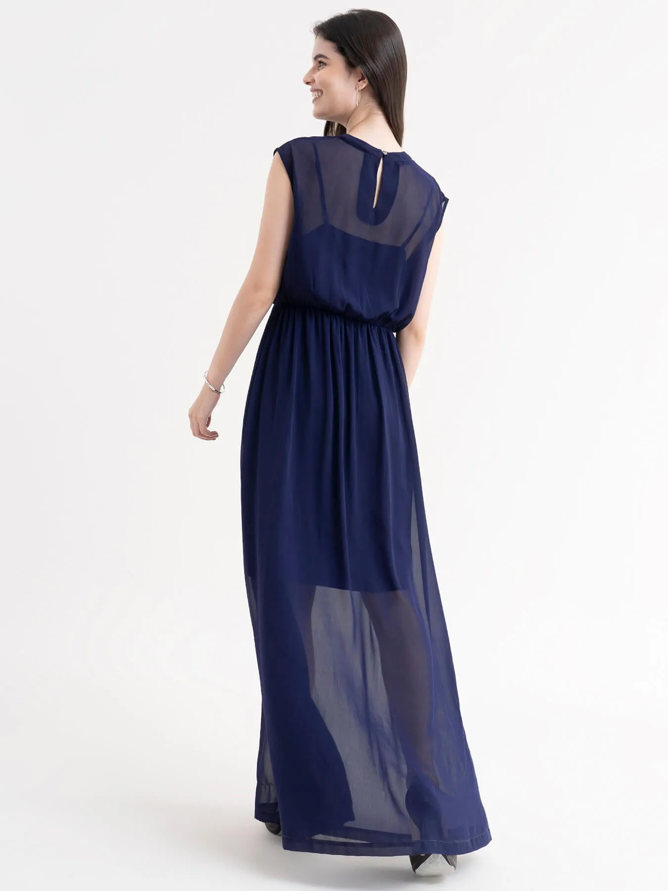 Flared Maxi Dress - Navy Blue