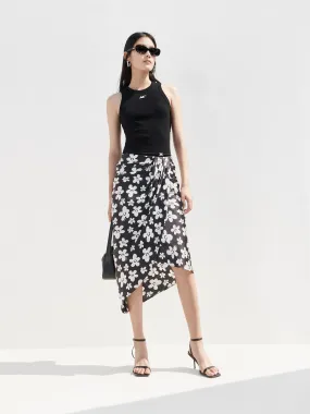 Flower Print Overlap Skirt