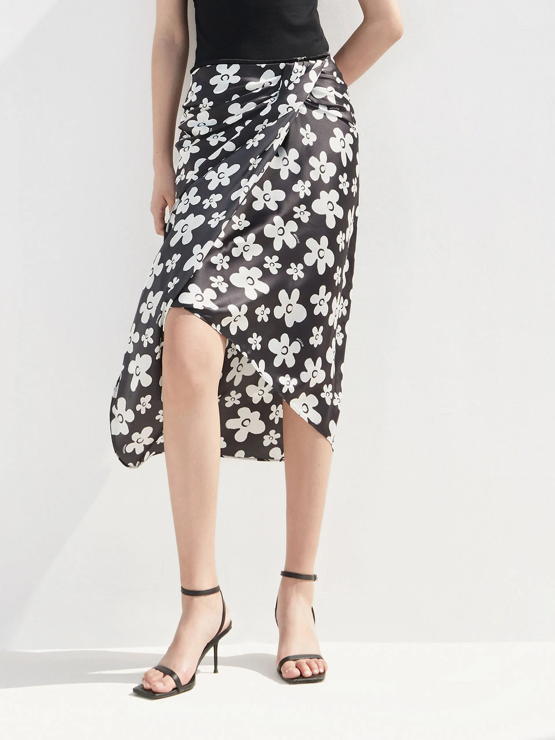 Flower Print Overlap Skirt