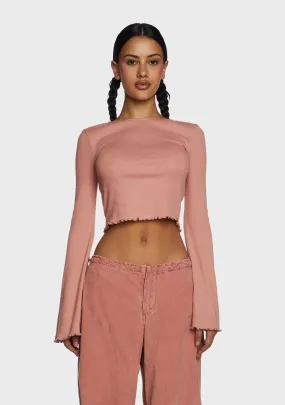 Flute Long Sleeve Crop Top - Pink