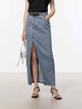 Front Buckle Denim Skirt