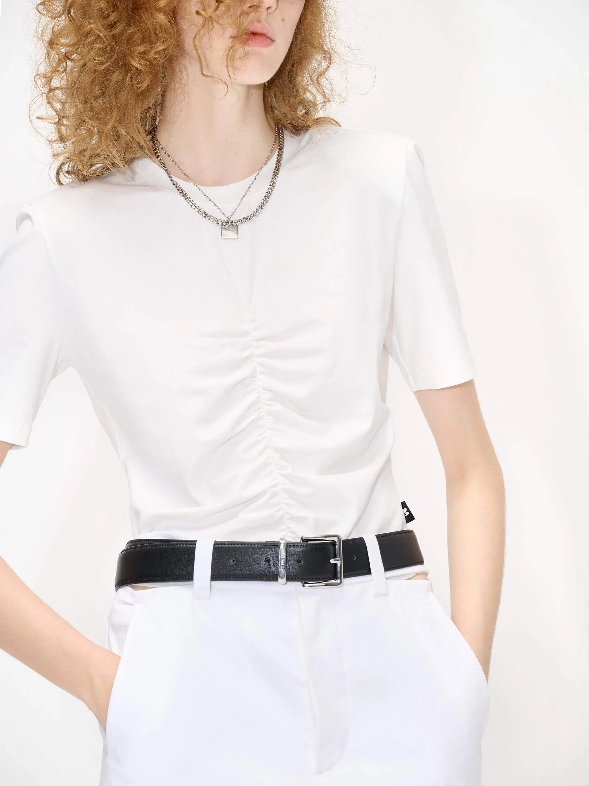 Front Pleated Cotton T-shirt