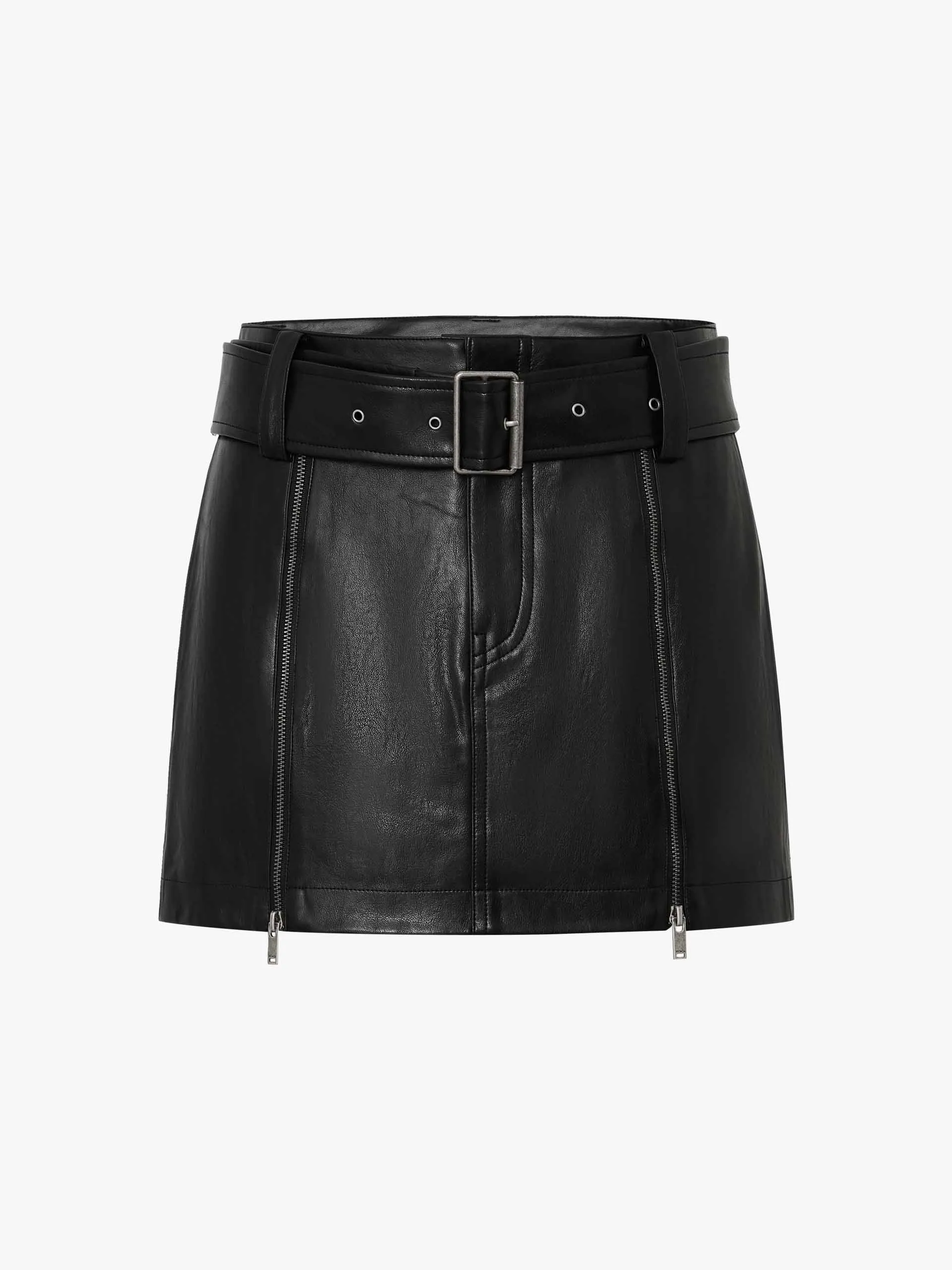 Front Zip PU Leather Skirt