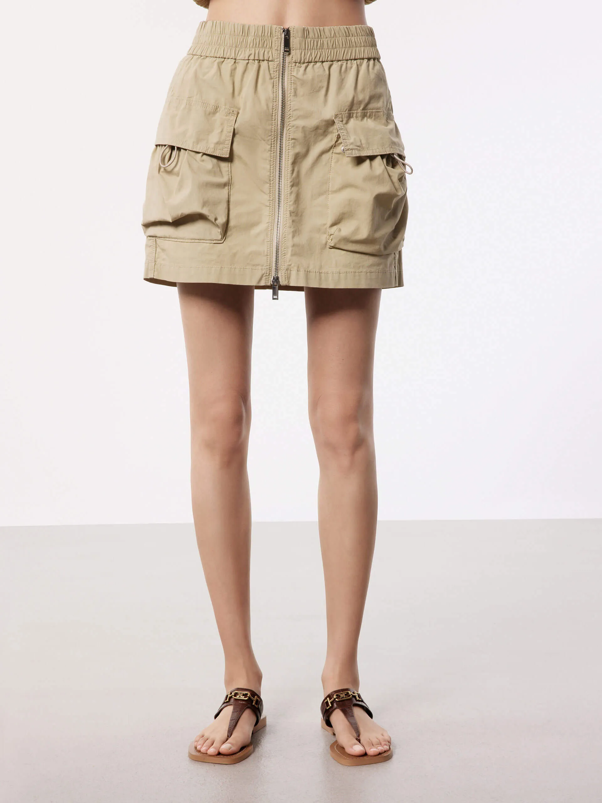 Front Zipper Cargo Skirt