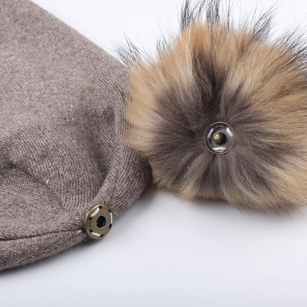 FURTALK Women Winter Real Fur Slouchy Pompom Hat Drop Shipping  AD011