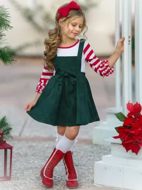 Girls Microfiber Suede Bow Accent Overall Dress