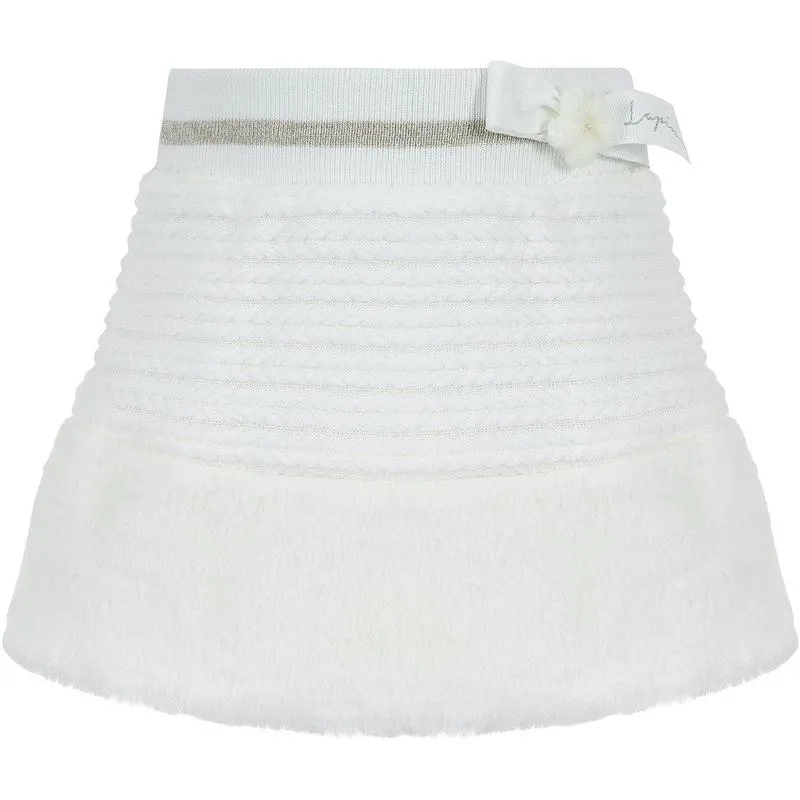 Girls White Faux Fur Bow Skirt