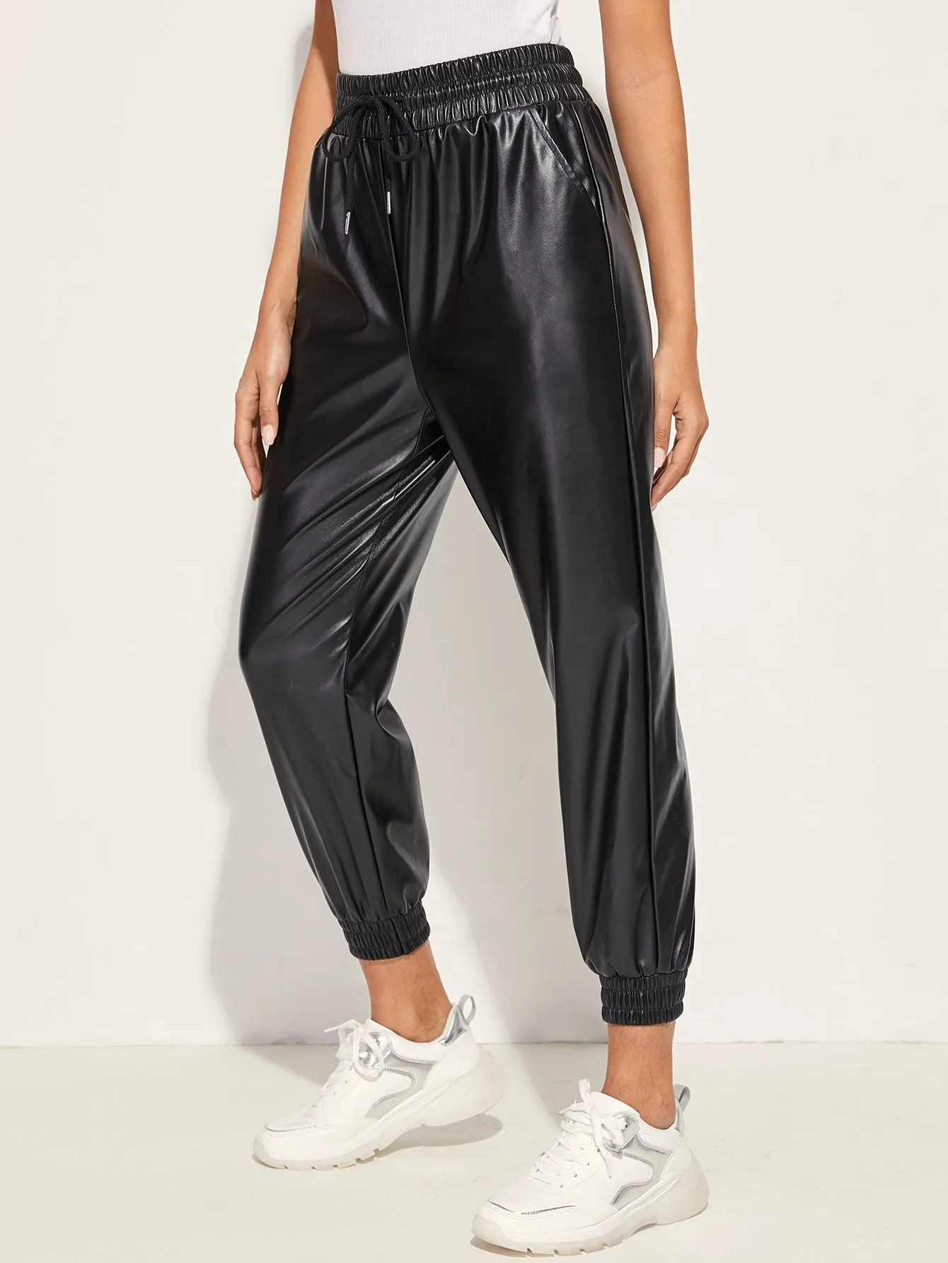 Glamorous Plain Pocket High Waist Cropped Women Pants