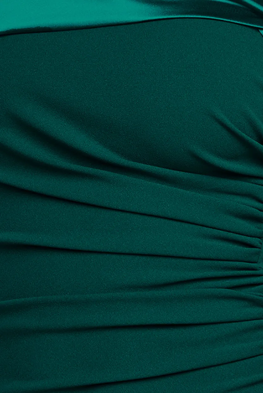 Goddiva One Shoulder Satin Band Maxi Dress - Emerald Green